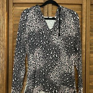 Animal Print V-Neck Lightweight Hoodie